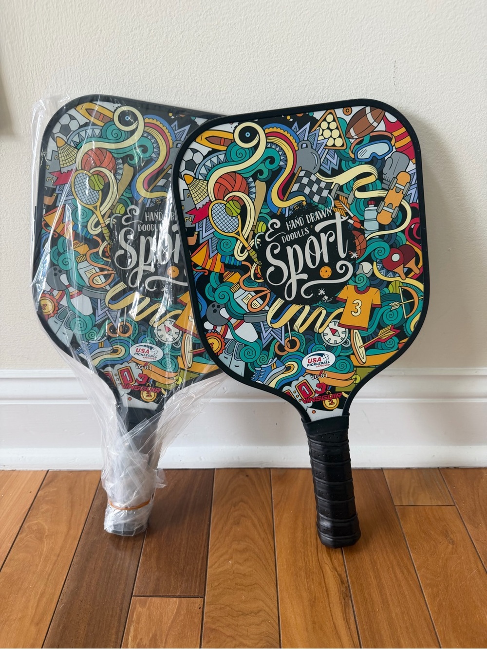 2 VINSGUIR Pickleball Paddles USA Pickleball Approved hand drawn doodles